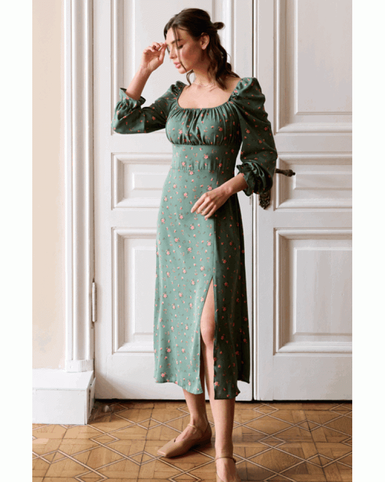 241 | Платье Silvi с принтом зеленое | Уцененный товар